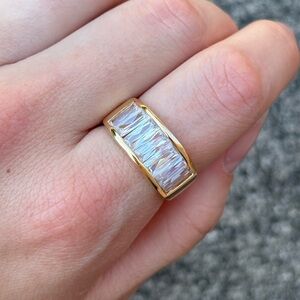 Gold Over Sterling Baguette Cut Diamond Simulant Statement Ring